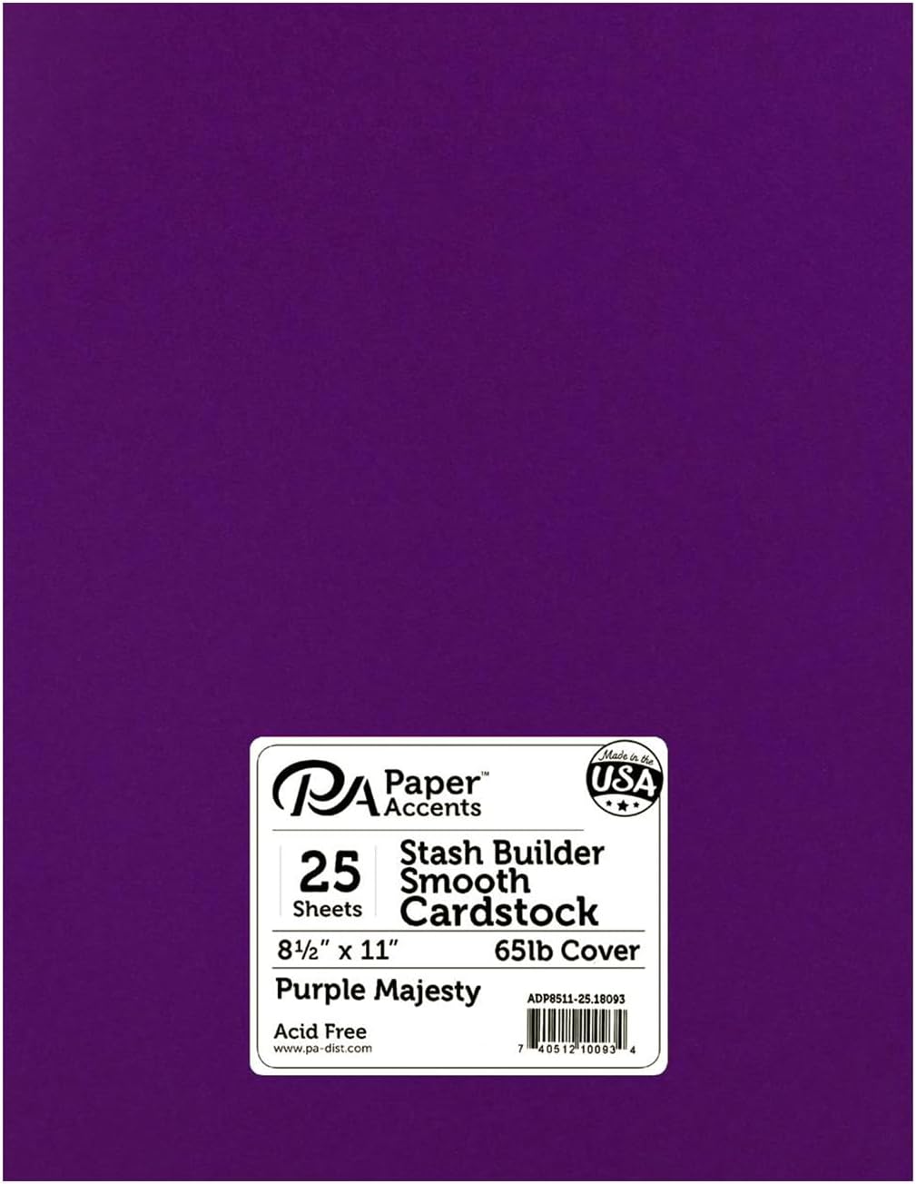 PA Paper Accents Stash Builder Cardstock 8.5" x 11" Purple Majesty, 65lb colored cardstock paper for card making, scrapbooking, printing, quilling and crafts, 25 piece pack