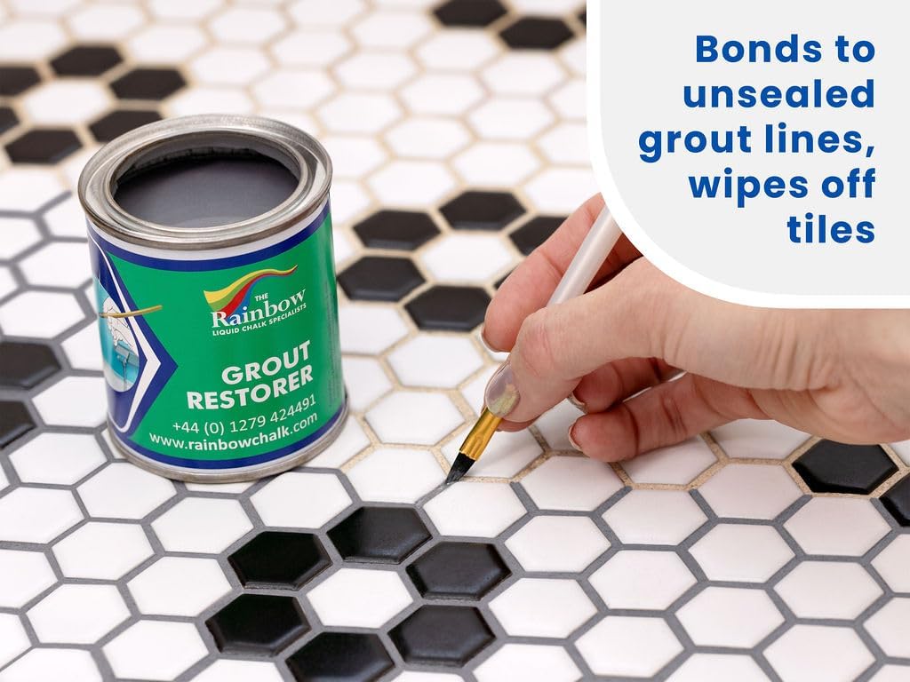 Grout Pen Grey Grout Paint: Waterproof Tile Paint Grout Refresh Restorer for Floor, Kitchen & Bathroom Shower Tiles - Grey - Can Size for Larger Projects - 125ml (4.2oz)