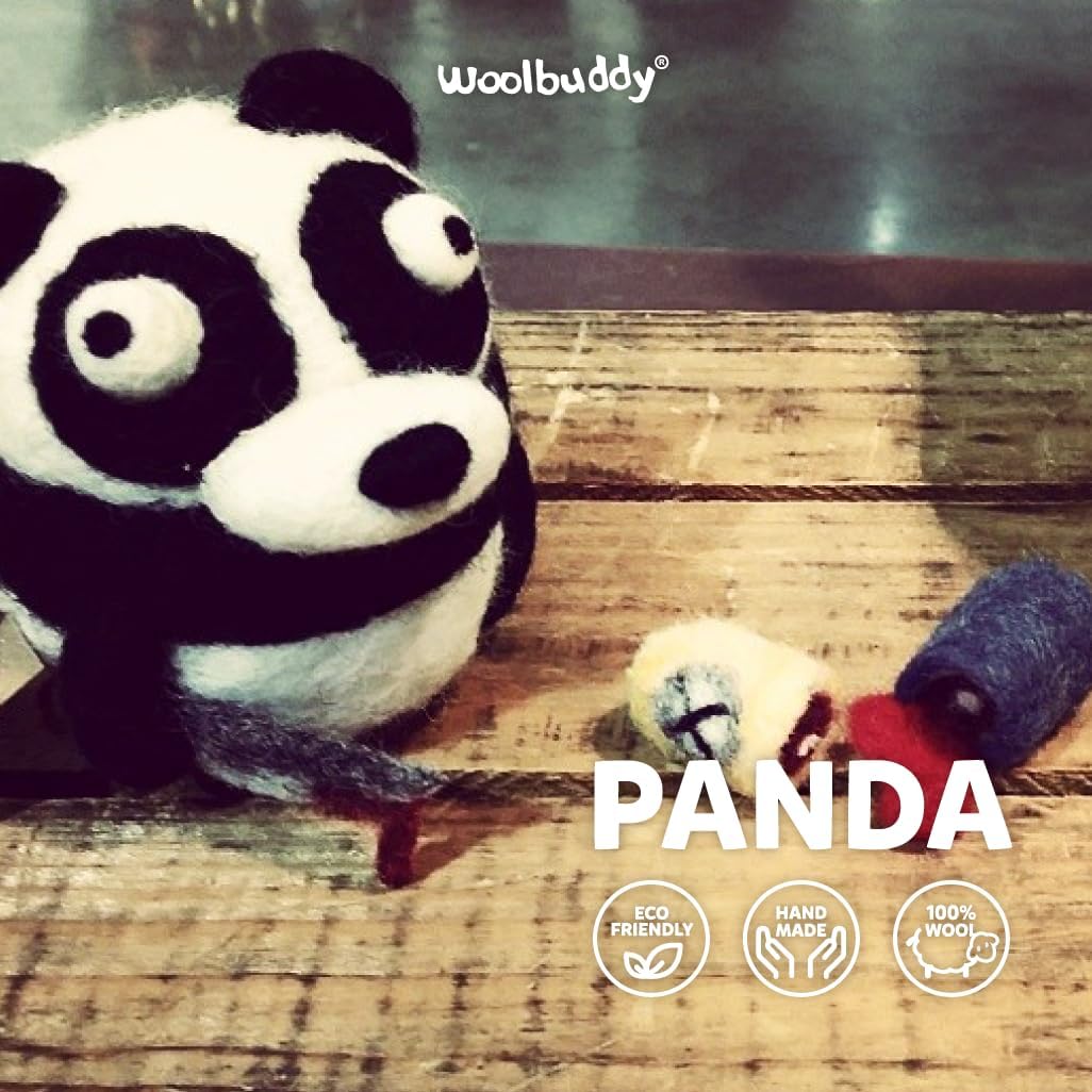 Woolbuddy Needle Felting Kit for Beginners & Adults – Panda DIY Felt Animal Starter Kit with Natural Wool Roving, Felting Needles & Step-by-Step Instructions