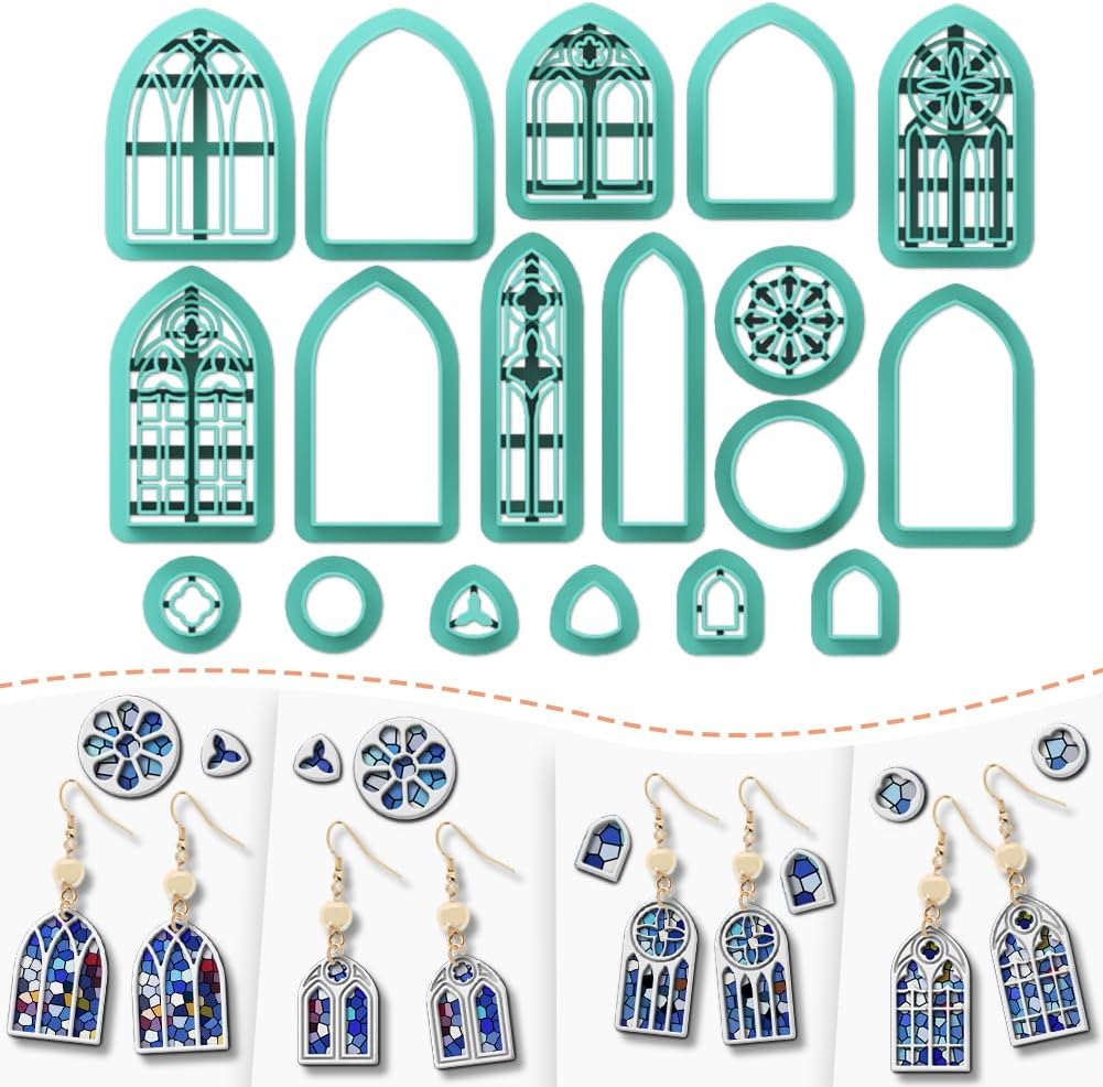 Polymer Clay Cutters - 18 Shapes Gothic Window Earrings Polymer Clay Cutters for Jewelry, Earring Making Kit with Storage Box