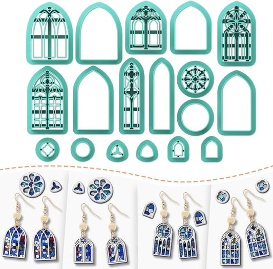Polymer Clay Cutters - 18 Shapes Gothic Window Earrings Polymer Clay Cutters for Jewelry, Earring Making Kit with Storage Box