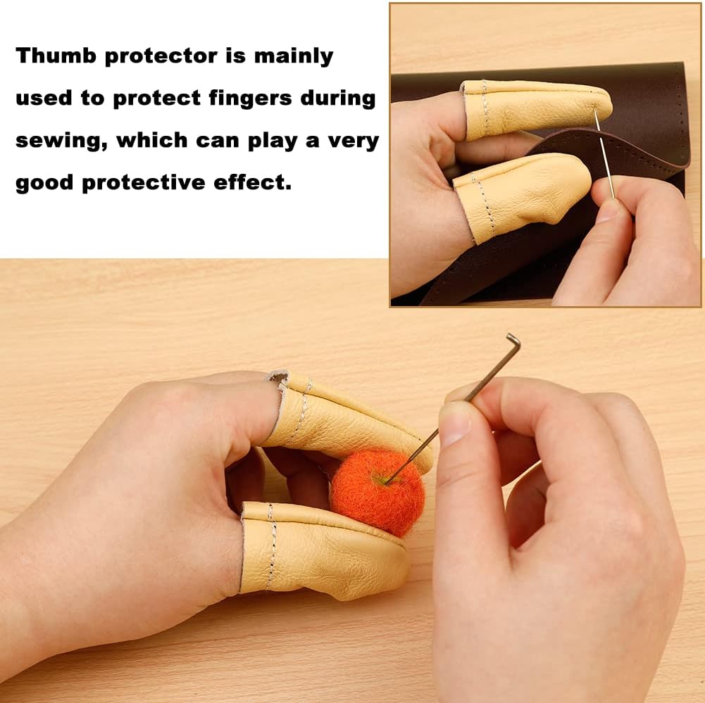 3 Pairs Leather Finger Protector Needle Felting Knitting Finger Thimble Guards Tools for Hand Craft Sewing Needlework Handmaking(Random Color)