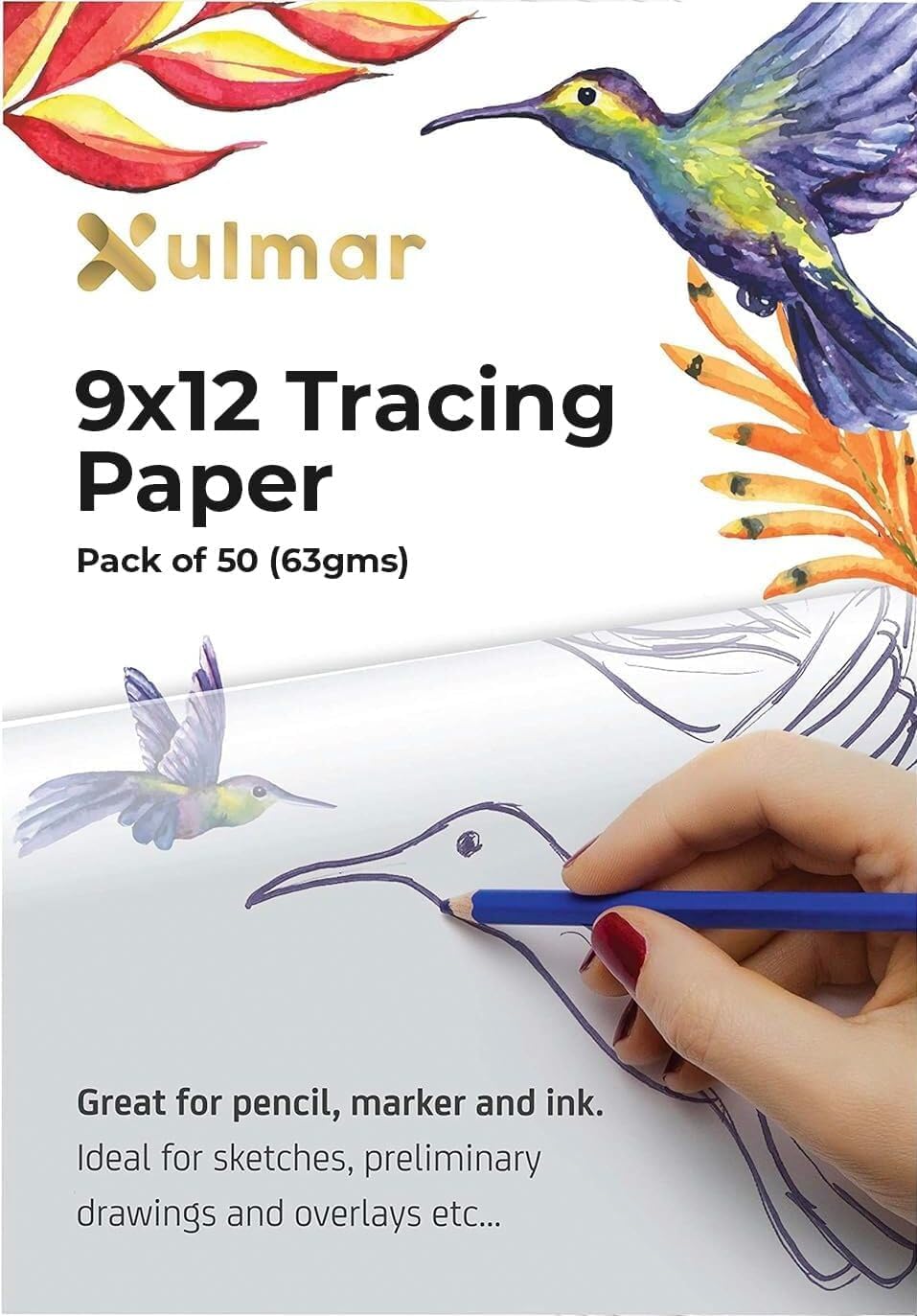Xulmar Tracing Paper 9x12 63 GSM - Pack of 50 Sheets Tracing Paper for Sewing Patterns, Drawing Overlays & Sketching on Art Paper & Sketch Book