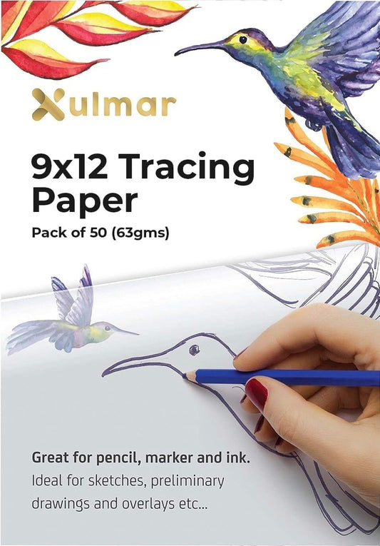 Xulmar Tracing Paper 9x12 63 GSM - Pack of 50 Sheets Tracing Paper for Sewing Patterns, Drawing Overlays & Sketching on Art Paper & Sketch Book
