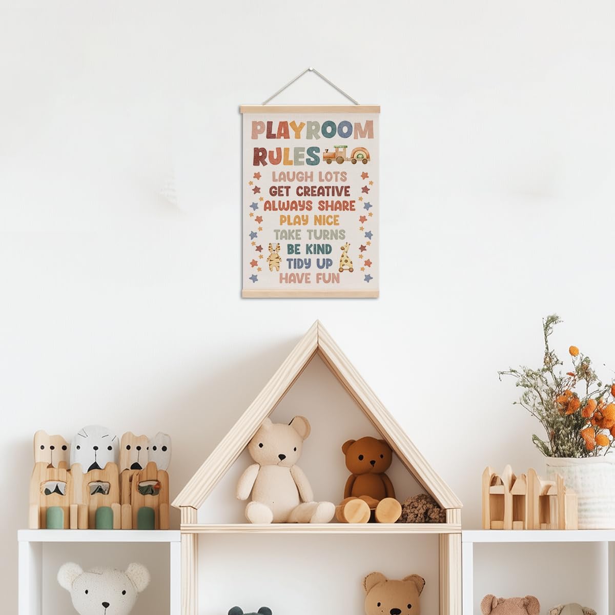Playroom Decor Boho Poster Hanger, Nursery Decor Play Room Wall Decoration, Playroom Essentials, Educational Posters Wall Hanging Banner Farmhouse Living Toddler Room Decoration