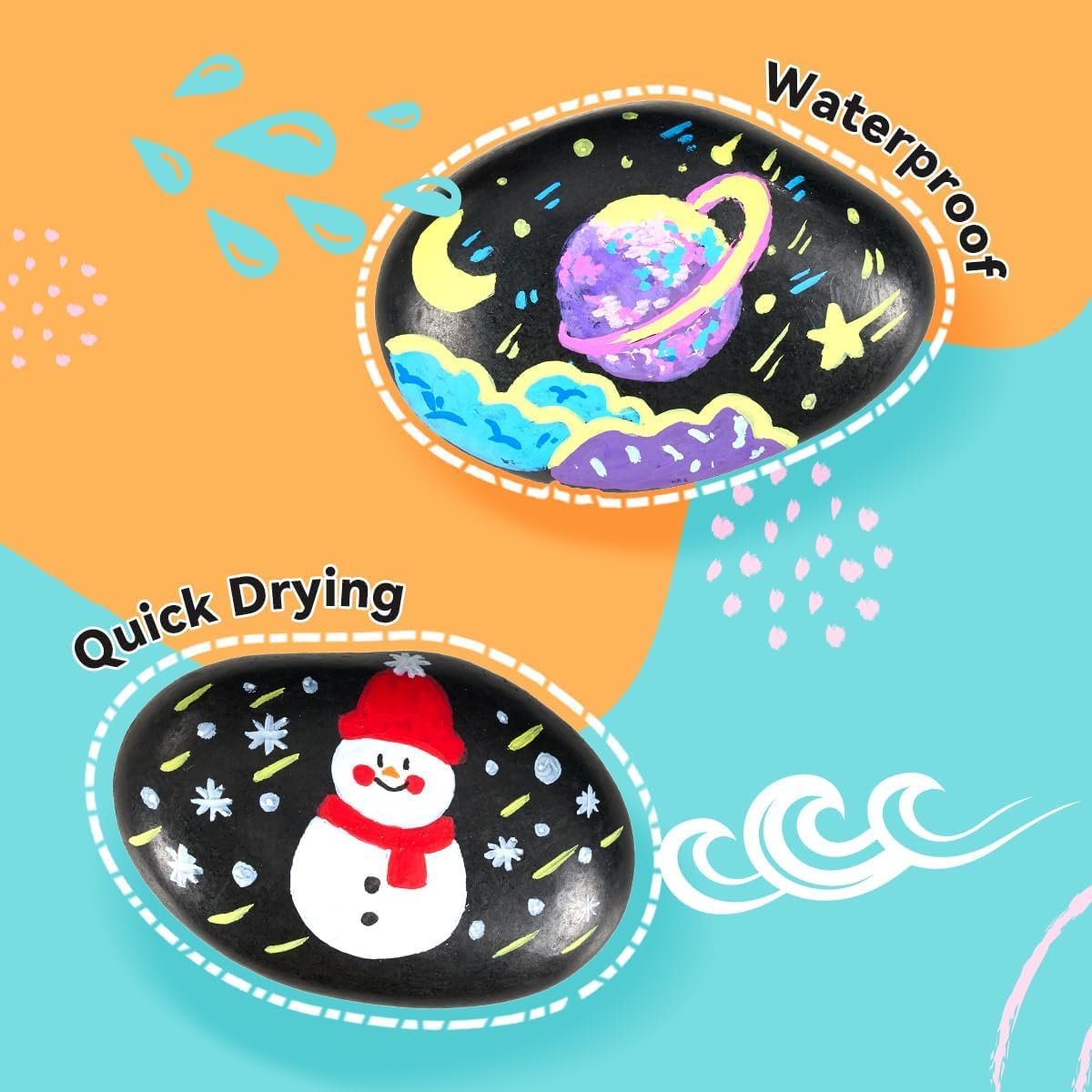 Arrtx 36 Colors Acrylic Marker for Rock Painting, Extra Brush Tip Paint Markers, Art Supplies, Fabric Markers, Waterproof Paint DIY Crafts Making