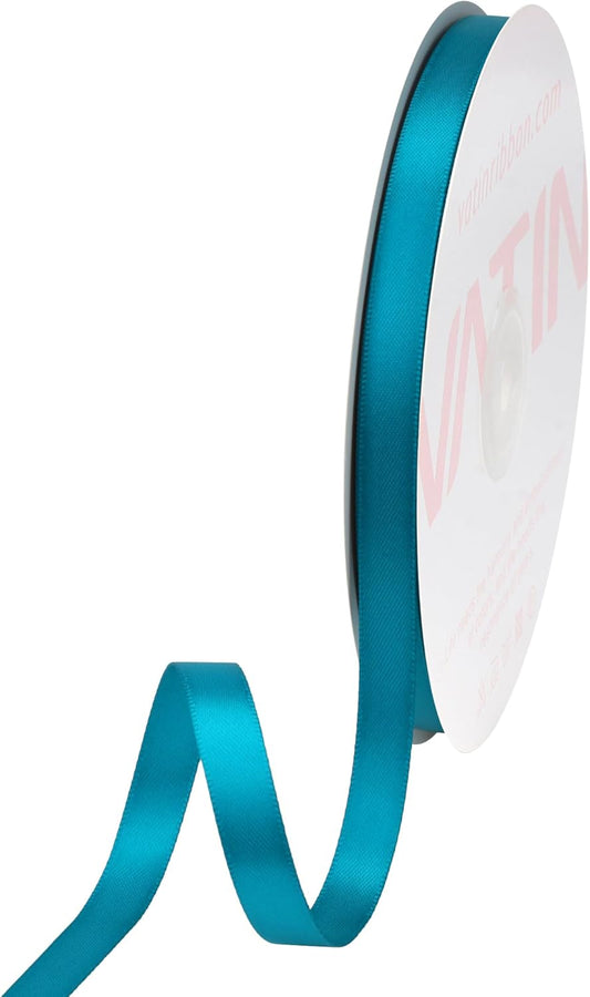 VATIN Double Face Turquoise Satin Ribbon 3/8" Continuous 50 Yards,Blue Polyester Fabric Ribbon use for Bows Bouquet, Gift Wrapping, Floral Arrangement Wedding Decoration