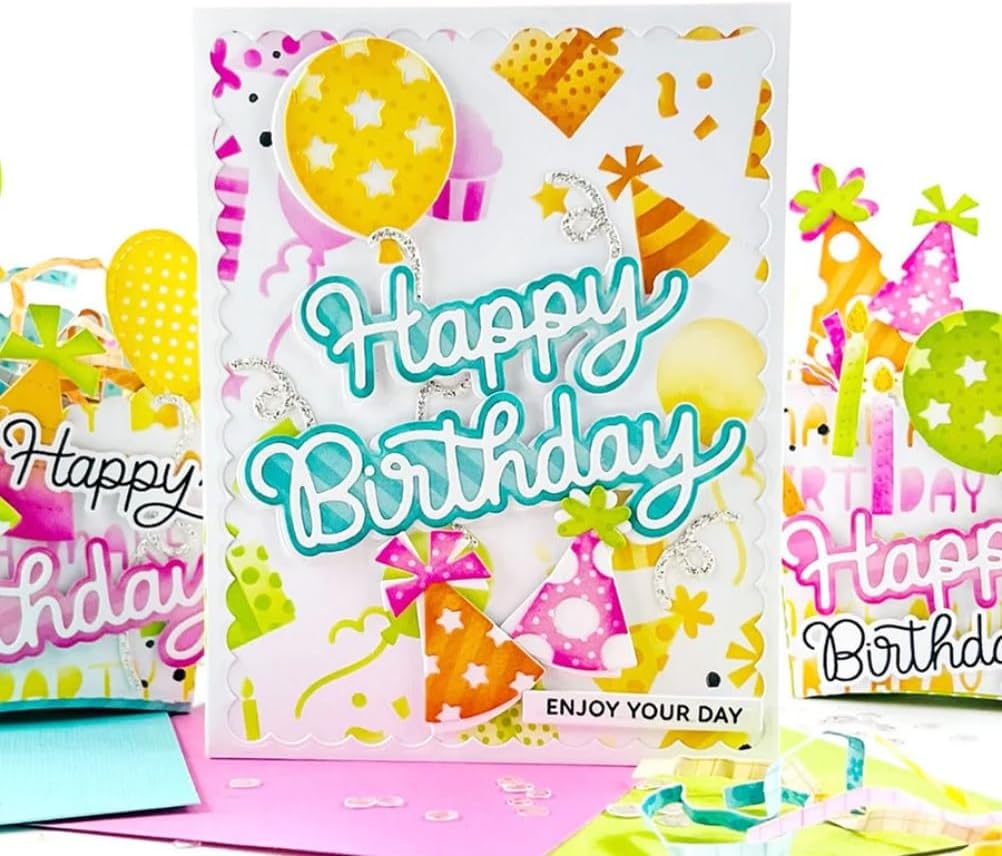 Metal Cutting Dies DIY Embossing Stencil Template Scrapbooking Card Making Mold Photo Album Arts Crafts Tools (Happy Birthday- 9.5x5.9cm)