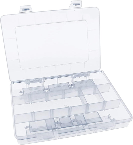 Xiaoyztan Clear Plastic Organizer, 18 Grids with Adjustable Dividers, Jewelry Box Bead Storage Container for Small Parts, Fishing Tackle, DIY Crafts, and Earrings, Overall 7.9 x 5.7 x 1.1 inch