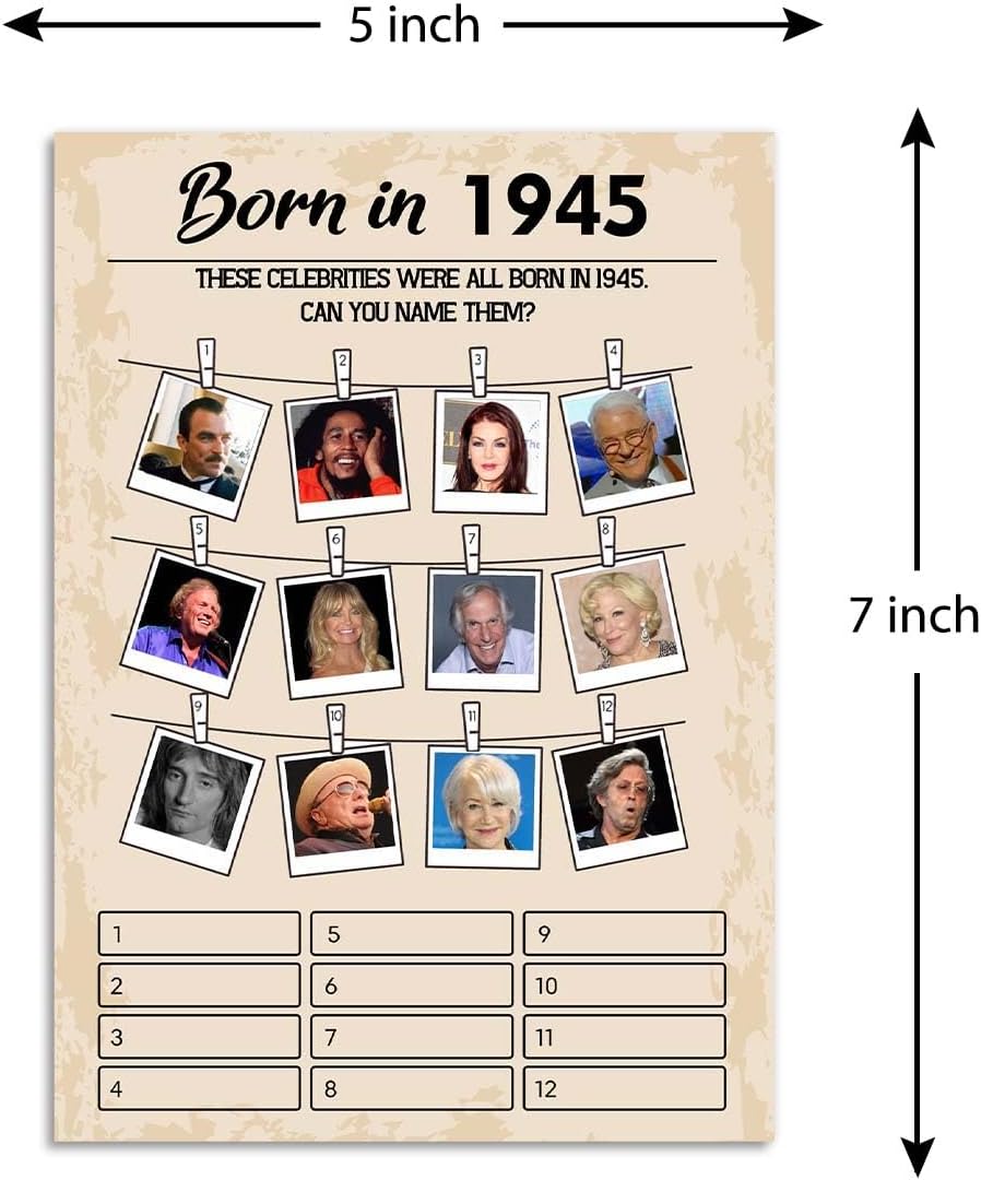 QUPT 80th Birthday Party Games, Born in 1945 Games, Birthday Party Supplies for Adults, Fun 1945s Party Game, Happy 80th Birthday Game, Pack of 30 Cards，
