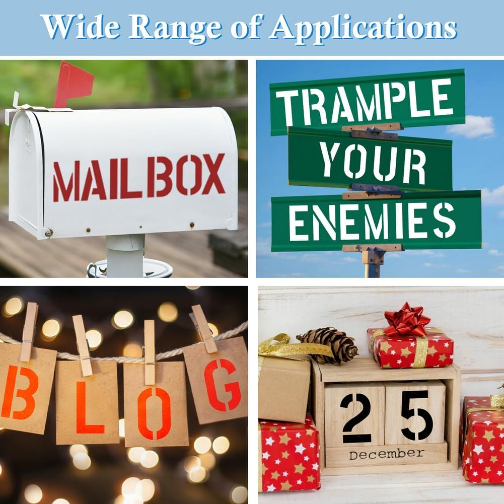 2 Inch 42 Pcs Reusable Letter Number Symbol Stencils, Plastic Painting Templates for Wood Wall Fabric Rock Chalkboard Signage School Door Porch DIY Art Craft Decoration Projects