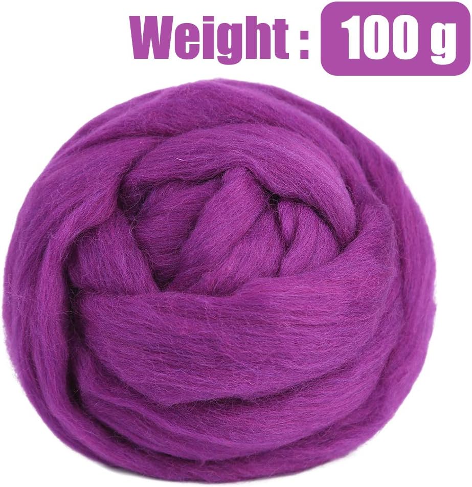 3.53oz Wool Roving Yarn, Fiber Roving Wool Top, Needle Felting Supplies, Pure Wools, Chunky Yarn, Spinning Wools for Needle Felting Wet DIY Hand Spinning (Purple)