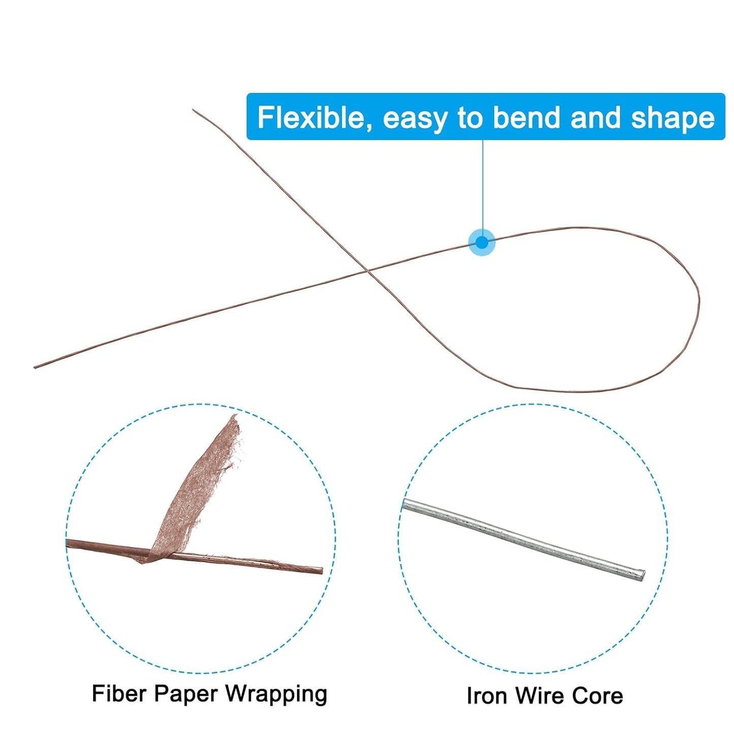 PATIKIL 30 Gauge 16" Floral Stem Wire, 100 Pcs Paper Wrapped Iron Artificial Flower Stem Accessories for DIY Bouquet Stem and Craft Decoration, Brown