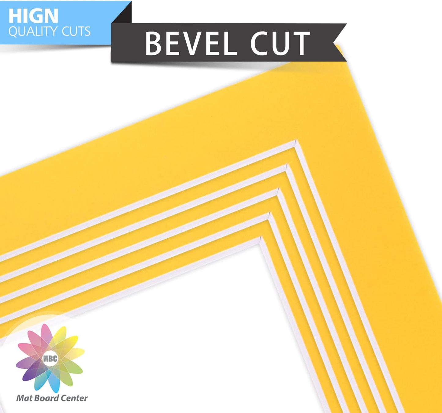 Mat Board Center, Pack of 10, 5x7 for 4x6 Deep Yellow Color Mats - Bevel Cut, Acid Free, 4-ply Thickness, White Core - for Pictures, Photos, Framing