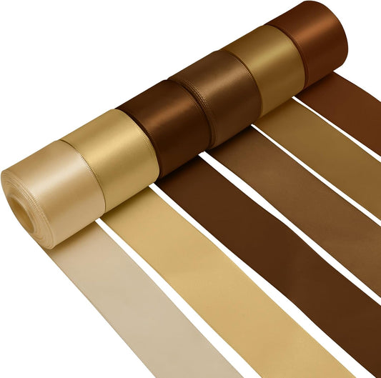 1-1/2 Inch Brown Satin Ribbons for Crafts, 6 Rolls Single-Faced Brown Assorted Ribbons for Gift Wrapping Flower Bouquet Wedding Invitations Bridal Shower Hair Bows Garland Party Decor