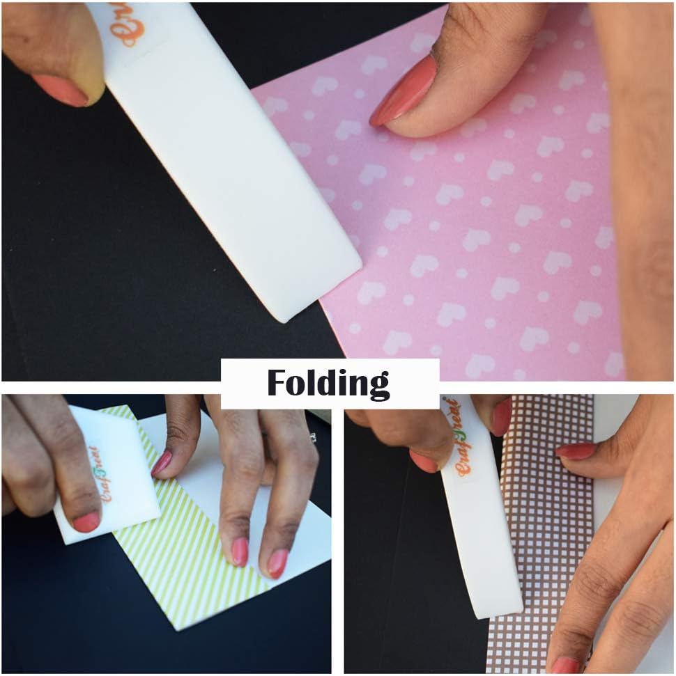 CrafTreat Teflon Bone Folder and Scoring Tool Set - Large, Ergo Square, Lifter and Burnisher - Paper Scorer, Card Folder, Binding Tool, Leather Burnisher - Smooth, Non Stick, Ergonomic Craft Tool