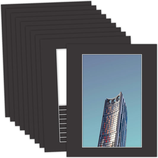 MBC Mat Board Center, 10 Pack 16x20 for 11x17 Black Picture Mats Frame Mattes, Bevel Cut, Acid Free, 4-ply Thickness