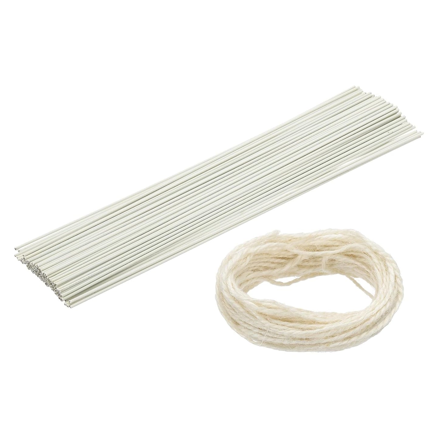uxcell 100Pcs 2 Gauge Floral Wire, 11.81" Length Flower Stem Wires with 0.08" x 32.8ft Twine for Wreath Making, Flower Arrangement, White