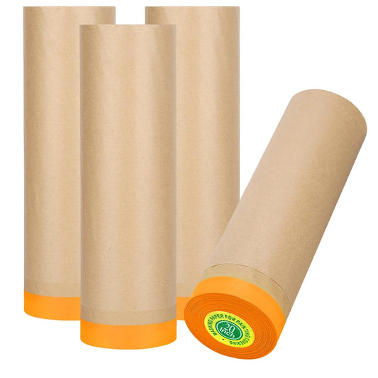 Pre-Taped Masking Paper for Painting, 20 Inch x 50 Feet Tape and Drape Painters Paper, Automotive Painters Paper, for Auto Body Masking, Wall Covering and Paint Masking (4Rolls)