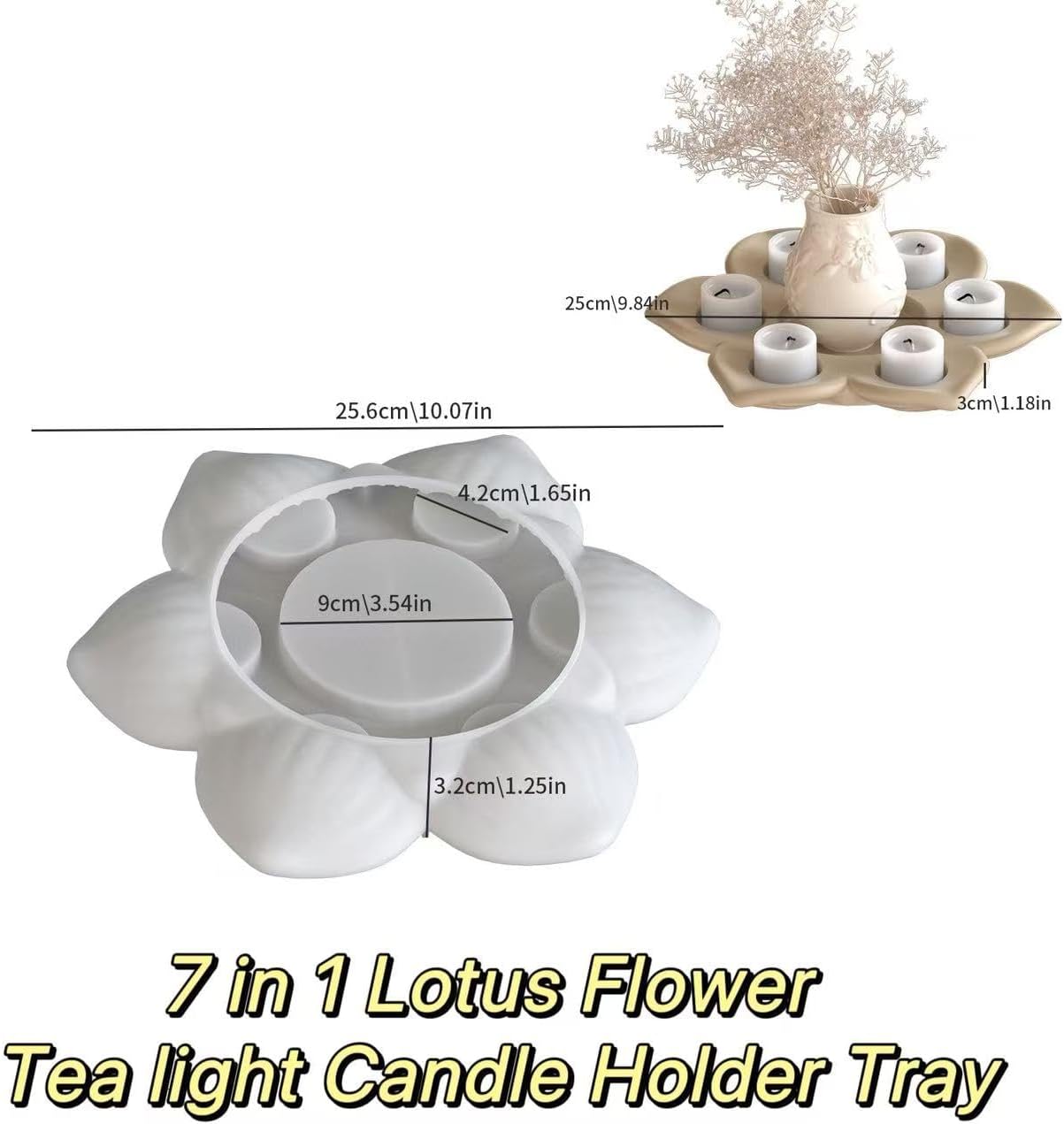 Large Size Lotus Tealight Candles Holder Resin Mold, 7 Empty Spaces 3D Flower Candlestick Epoxy Casting Silicone Molds, Big Tea Light Candle Holders Paint Tray Palette Resin Mold