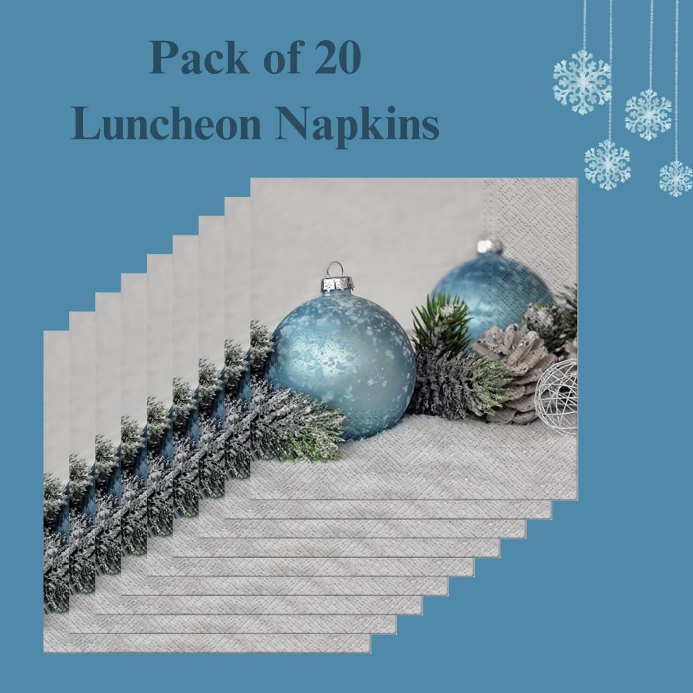 20-ct 13x13 Christmas Paper Decoupage Napkins, 3-Ply Servilletas Tissue Napkin for Dinner and Parties, Disposable Napkins (Arctic Bauble)