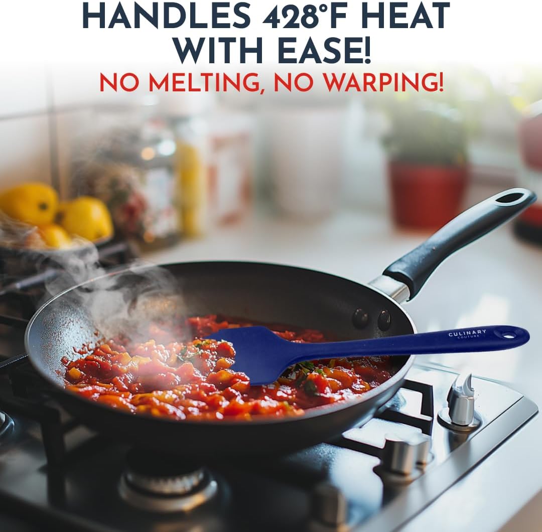 Culinary Couture 4-Piece Blue Baking Spatula Set - Rubber Spatulas Silicone Heat Resistant, BPA-Free - Spatula Set for Nonstick Cookware - Silicone Baking Utensils