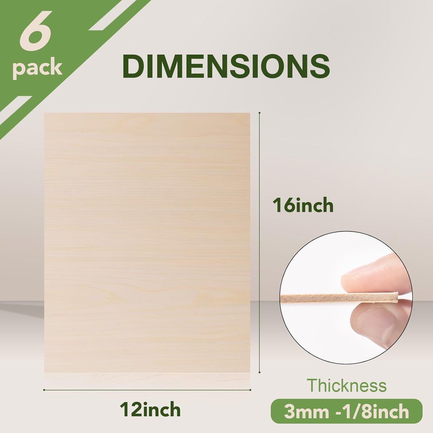 6 Pack Maple Plywood Sheets, 12 x 16 x 1/8 Inch, 3mm Plywood for Laser Cutting, Thin Unfinished Wood Sheets for Architectural Models, Wood Burning and DIY Wood Crafts