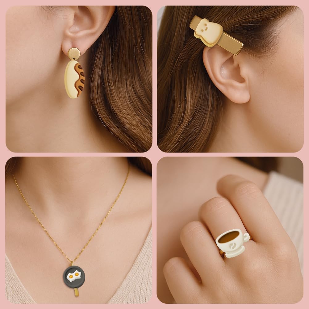 ACRNIGHEET Polymer Clay Cutters - 15 Shapes Food Breakfast Bread Theme Polymer Clay Cutters for Jewelry, Cute Earring Making Kit with Storage Box