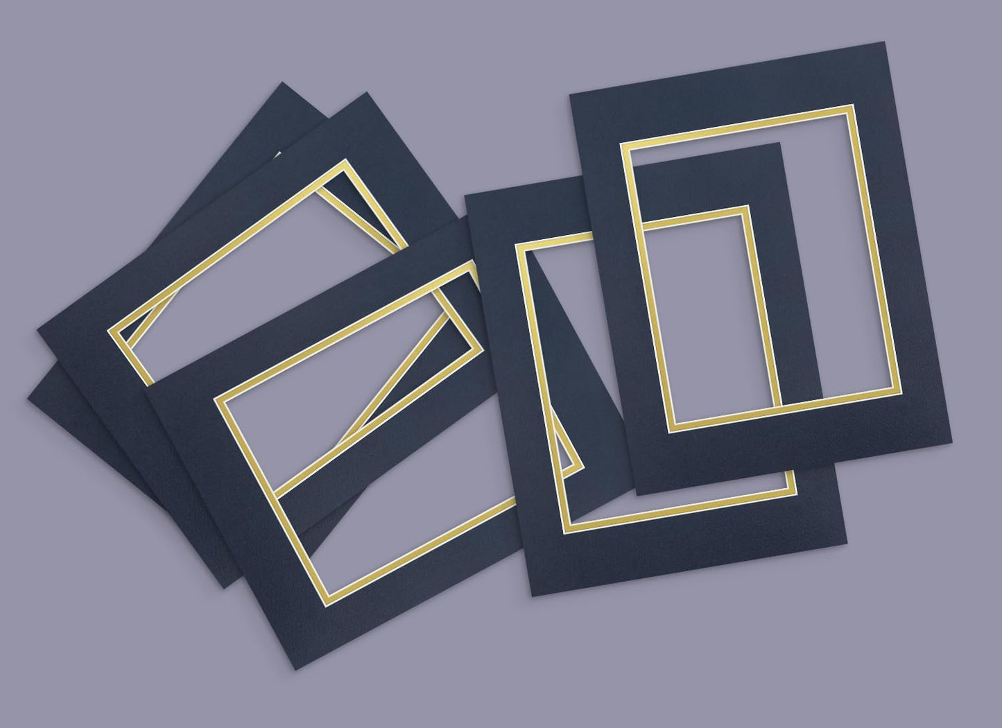 Golden State Art, 11x14 Double Mats for 8x10 - for Photos, Pictures, Frames - Acid-Free, 5 Pack, Dignity Blue Over Old Gold