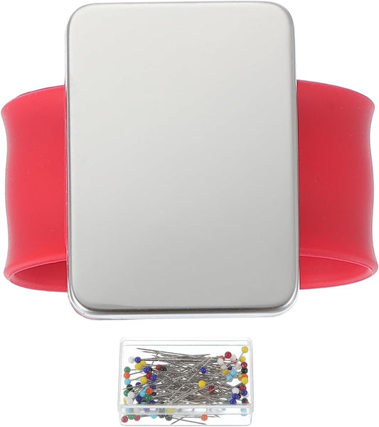 PATIKIL Magnetic Wrist Pin Cushions for Sewing, Magnetic Pin Cushion Magnetic Wrist Gel Band Holder Wristband Pincushion with Pins for Sewing Braiding Quilting Hair Clips, Red