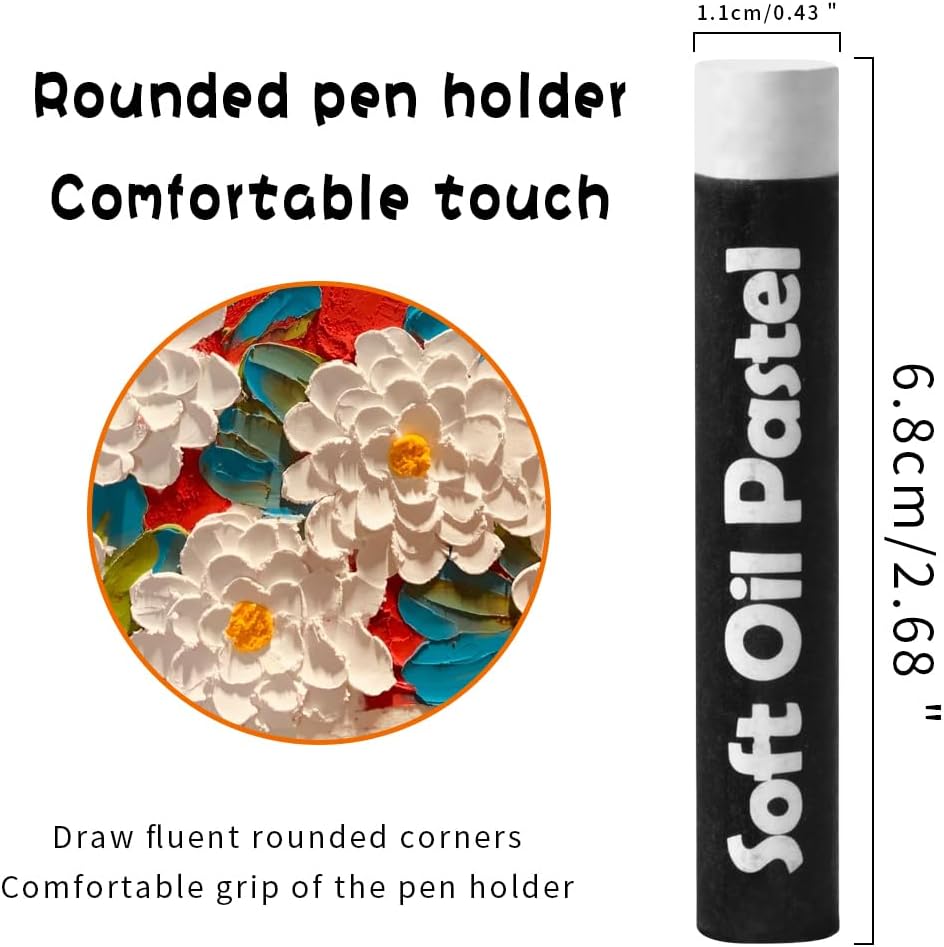 Mifuner Soft Oil Pastels Set (12 Sticks), Single Colors Heavy Oil Pastels Vibrant and Creamy,Pastel Art Supplies for Artists,Gallery Oil Painting Stick,Beginners,Adult Drawing White