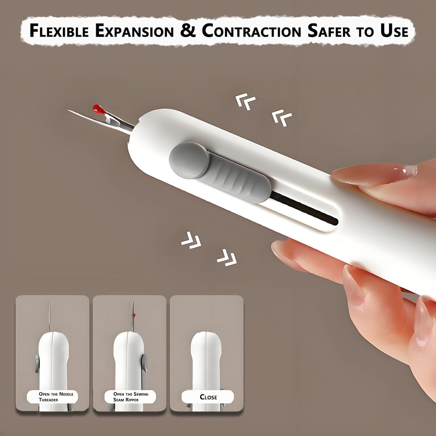 3-in-1 Automatic Needle Threader with 2 Hand Sewn Needles,Needle Threaders for Hand Sewing/Denim/Silk/Embroidery,Professional Tool for Quilting & Clothing Repair (White)