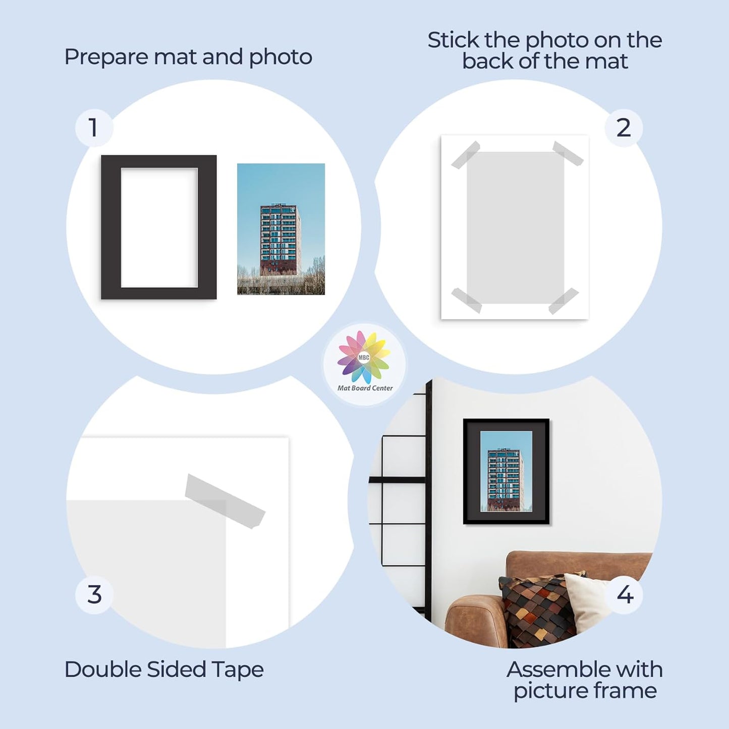 MBC Mat Board Center, 5 Pack 16x20 for 11x17 Black Picture Mats Frame Mattes, Bevel Cut, Acid Free, 4-ply Thickness