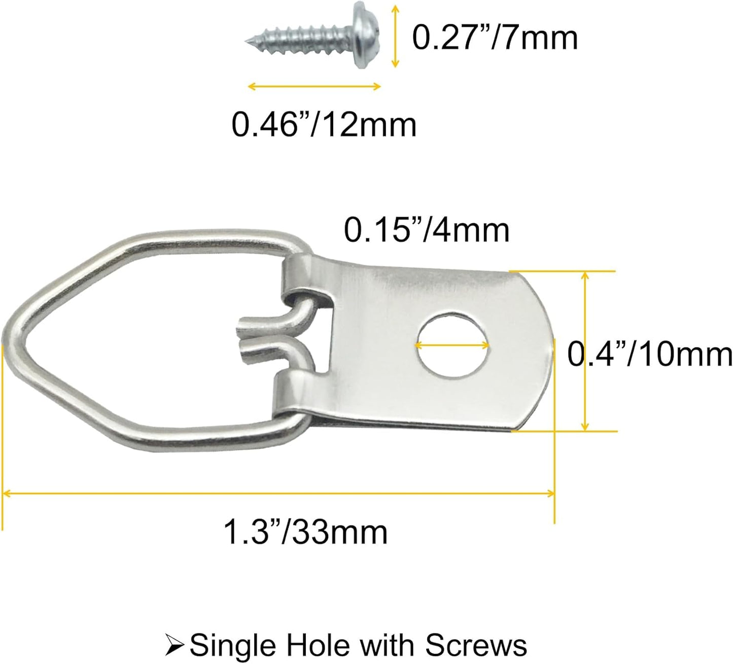 100 Pack Small D-Ring Steel Picture Hangers with Screws Picture Frames Picture Hang Solutions, for Hanging Clock Paintings Artwork Picture Frame Hook Photos