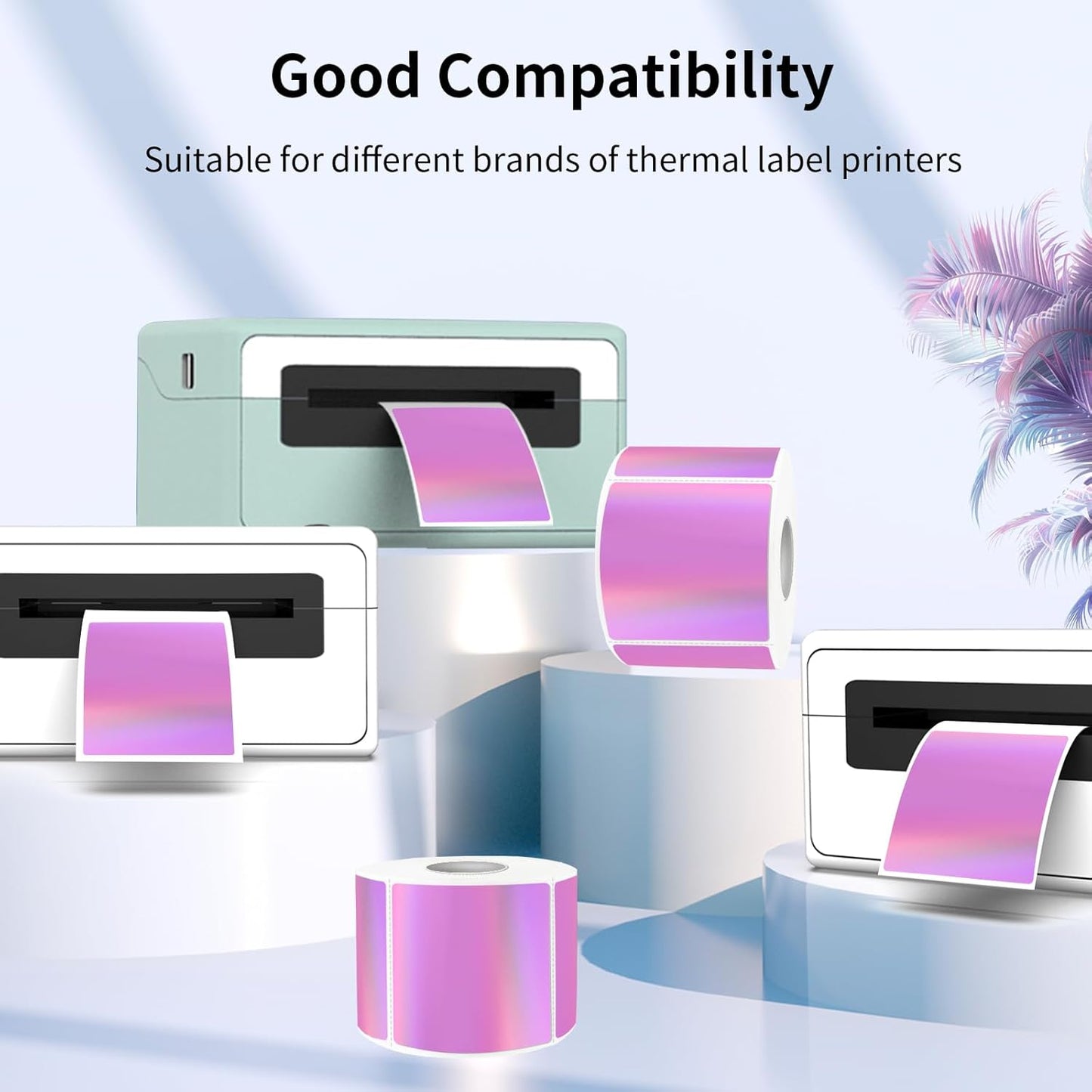 2" x 2" Square Thermal Labels Stickers, Holographic Thermal Stickers Labels, Self-Adhesive Glitter Direct Thermals Label for Small Business, DIY Design- Holographic Pink