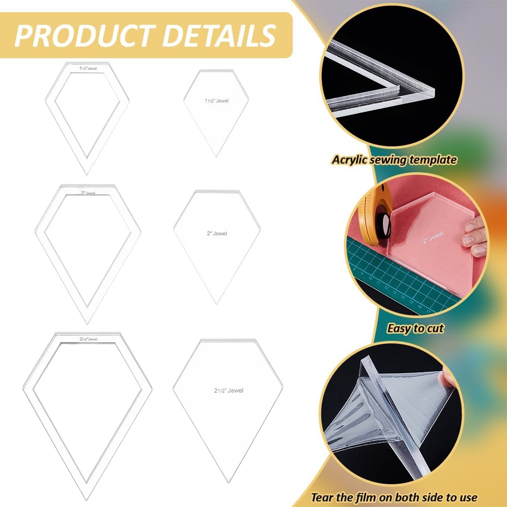 BENECREAT 16 Sizes Jewel Quilting Template, Acrylic Intricate Sewing Machine Ruler, Transparent Pressure Plate Router Template for DIY Hand Patchwork Cutting Craft, 6mm Thick