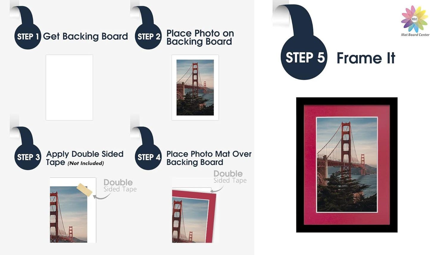 Mat Board Center, Pack of 10, 5x7 for 4x6 China Red Color Mats - Bevel Cut, Acid Free, 4-ply Thickness, White Core - for Pictures, Photos, Framing