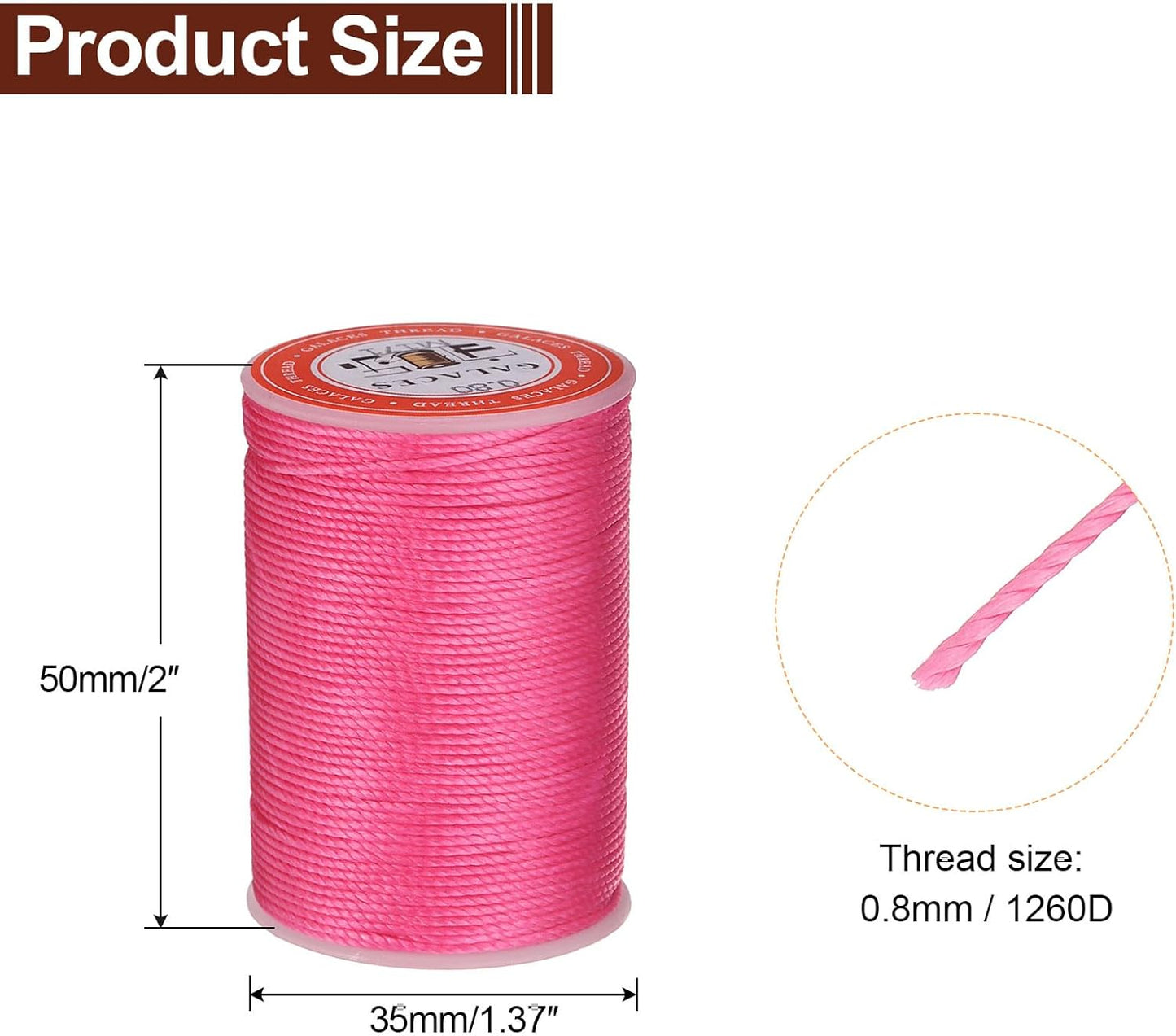 uxcell Round Leather Sewing Waxed Thread, 55m / 60 Yards Wax Polyester String, 0.8mm Waxed Stitching Cord for Leather Crafts, Bookbinding, Bracelets Braided, Rose