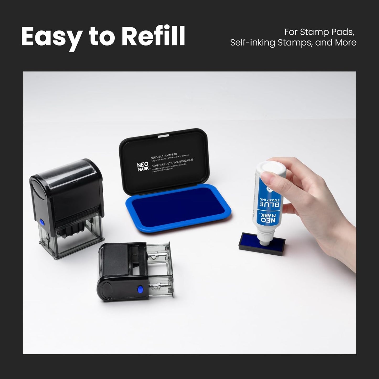 Premium Stamp Ink, Quick-Drying & AP-Certified Non-Toxic Refill Ink for Self-Inking Stamps, Date Stamps and Stamp Pads (Blue, 2oz)