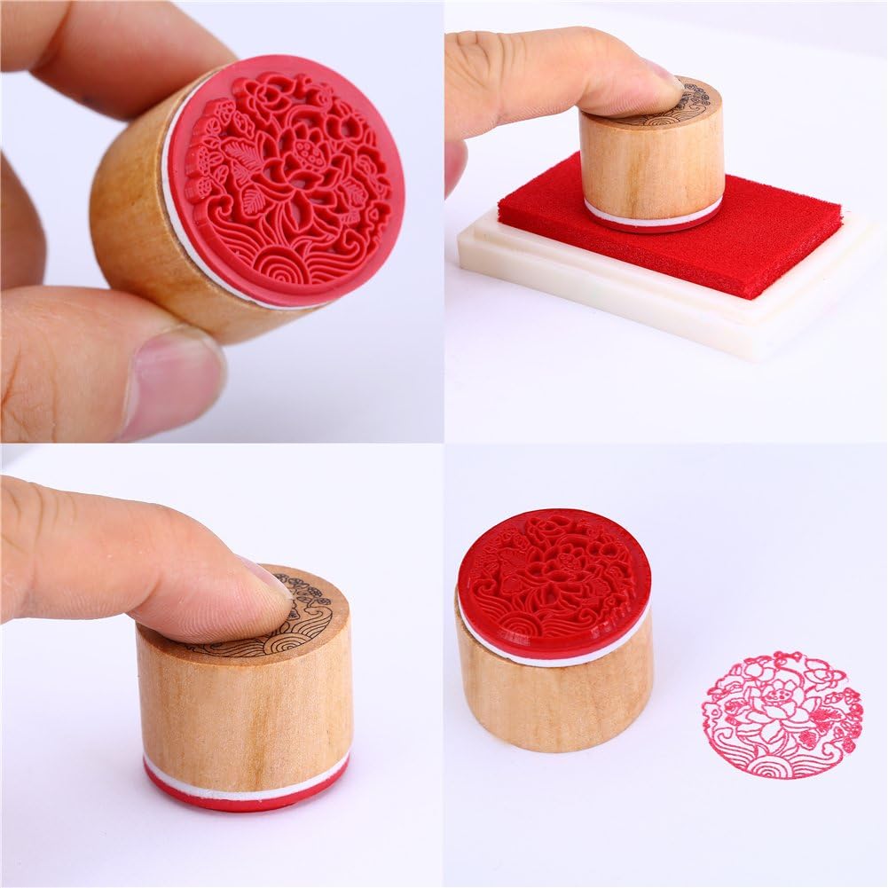 CCINEE 6pcs Round Rubber Stamps Floral Pattern Wooden Stamps for Christmas Scrapbooking Cards and Crafts Making