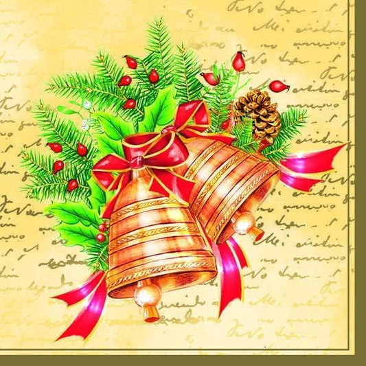 20-ct 13x13 Christmas Paper Decoupage Napkins, 3-Ply Servilletas Tissue Napkin for Dinner and Parties, Disposable Napkins (Bell)