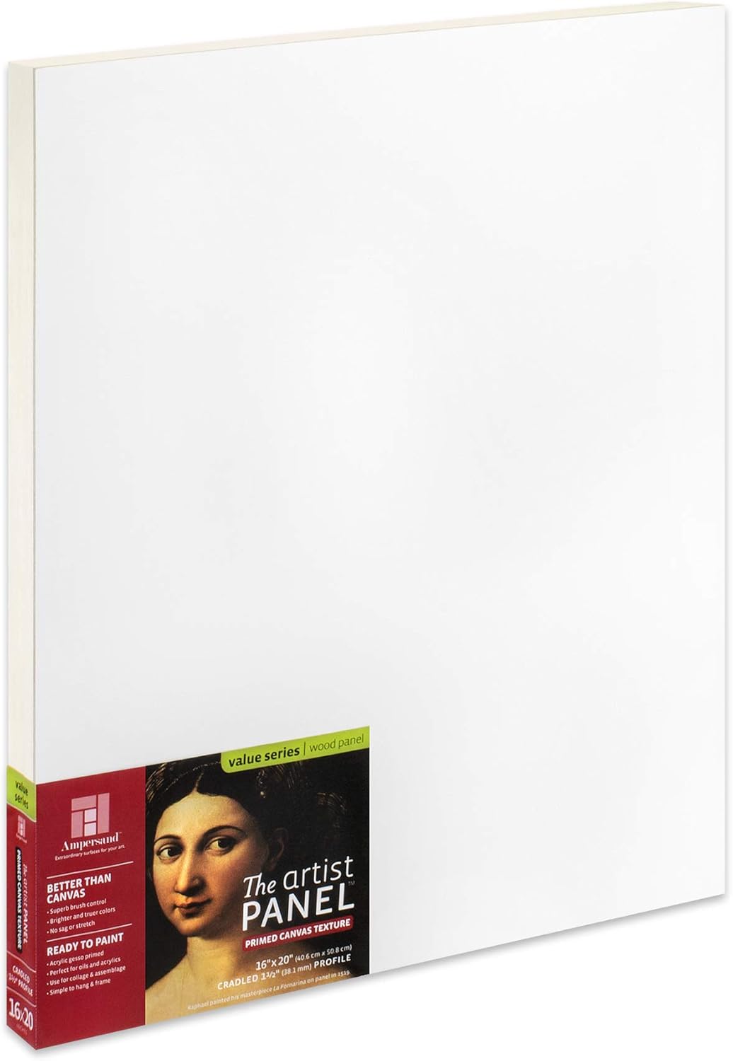 Ampersand Art Supply Wood Gesso Art Painting Panel: Canvas Texture, 1.5 Inch Cradle, 16" x 20"