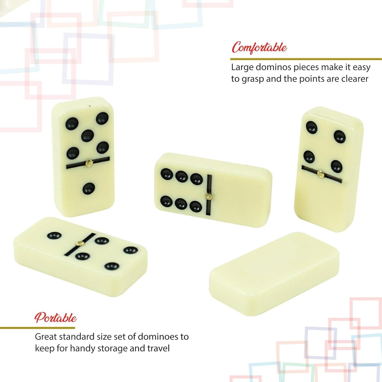 ERLLE - Premium Double 6 Dominoes Set, Classic Domino Game with Leather Case, Domino Set for Adults & Kids, Durable, Travel-Friendly, and Easy to Read Tiles