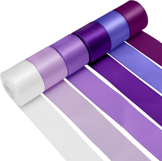 1-1/2 Inch Purple Satin Ribbons for Crafts, 6 Rolls Single-Faced Purple Assorted Ribbons for Gift Wrapping Flower Bouquet Wedding Invitations Bridal Shower Hair Bows Garland Party Decor