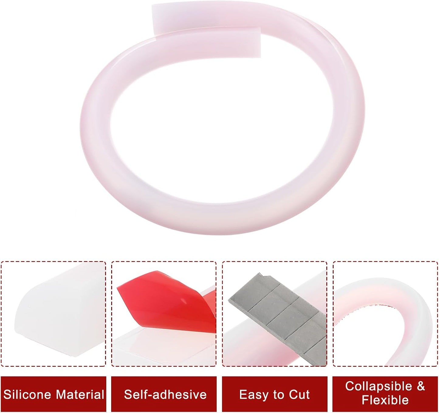 uxcell Flexible Molding Trim, 20 Inch Flexible Quarter Round Molding Silicone Peel and Stick Trim Self Adhesive Shower Water Barrier for Corner Decor Bathroom Kitchen, Transparent