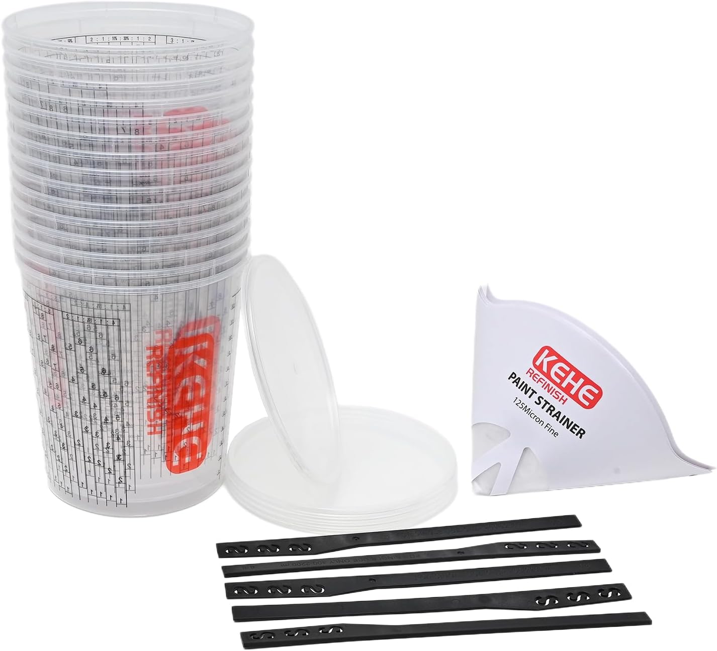 15 PACK Paint Mixing Cups by KEHE REFINISH,64 oz (1900ml),Disposable or Reusable Plastic Measuring Cups with Lids for Liquids, Paints, Resin, Epoxy, Art,Ratios 1:1,2:1, 3:1, 4:1,5:1,6:1,7:1,8:1