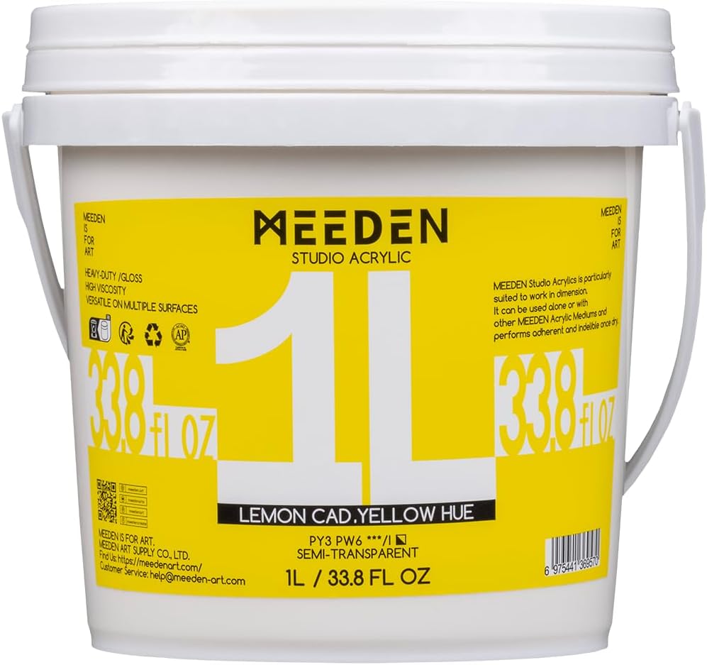 MEEDEN Lemon Yellow Acrylic Paint: 1 L /33.8 oz Heavy Body Gloss Non-Toxic - Thick Art Paints for Canvas Crafts Wood Metal Pumpkin Wall