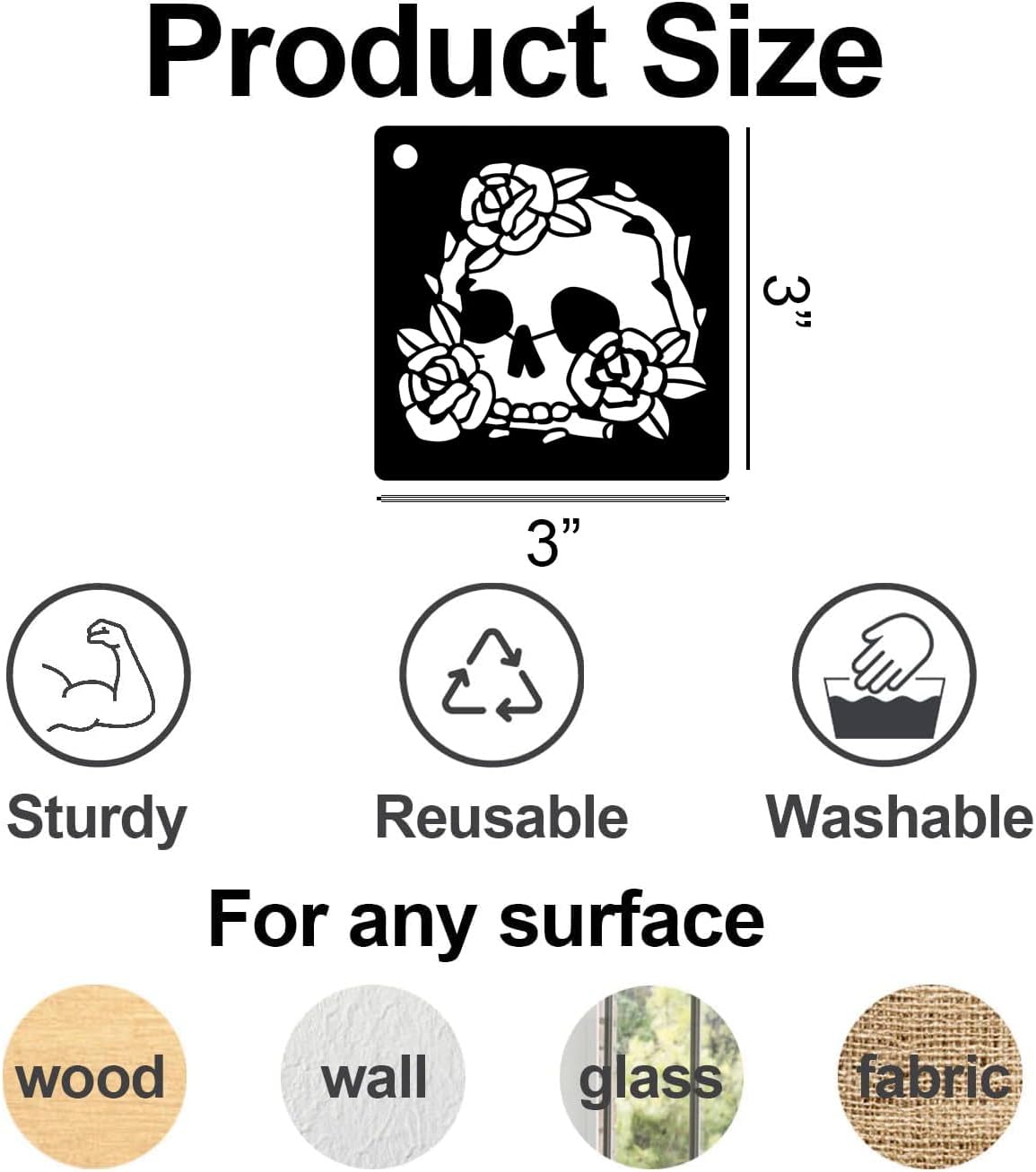 Skulll Stencils for Painting 3inch Reusable Skulls Stencil Template Paint Stencils for Painting on Wood Wall Card Fabrics