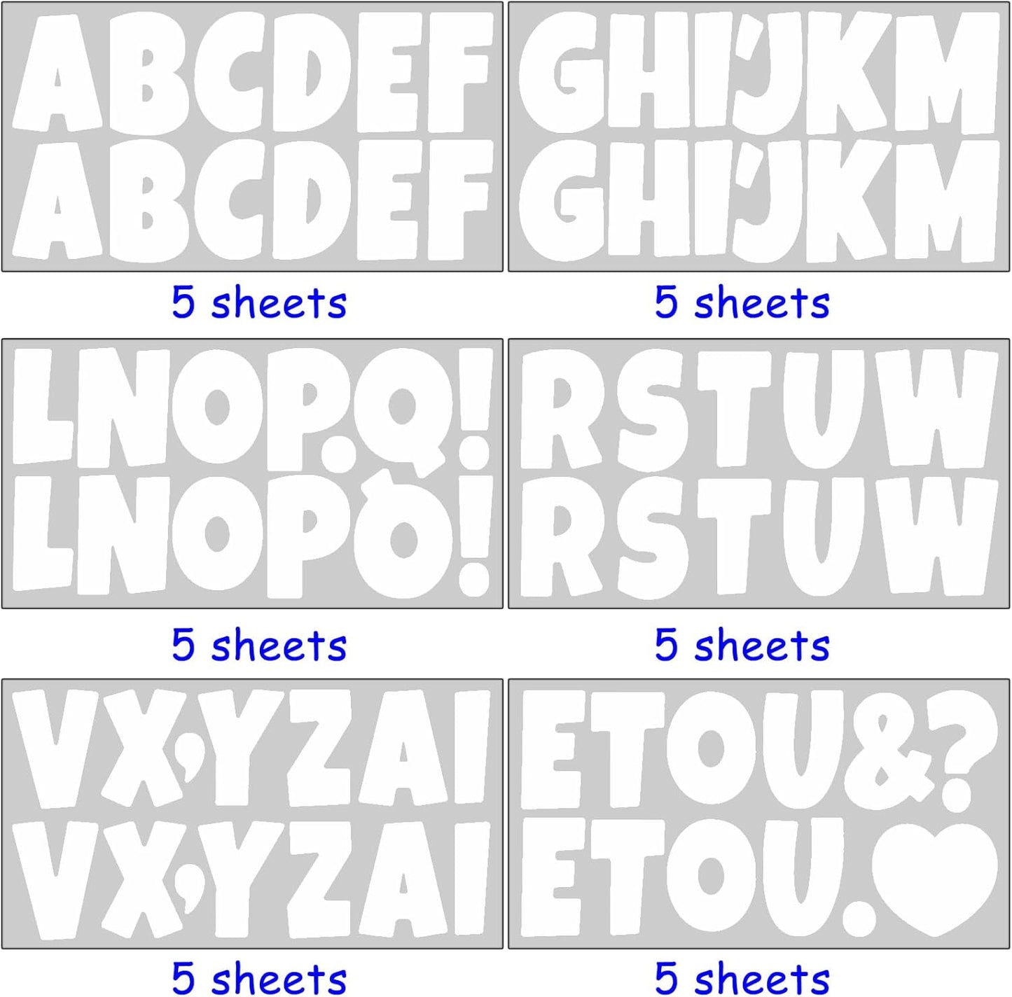 Bemeol 360 Pcs 30 Sheets Bulletin Board Letters 2.5 Inches Alphabet Stickers Self Adhesive Stick on Letters for Poster Board Classroom School Home Decor(White)