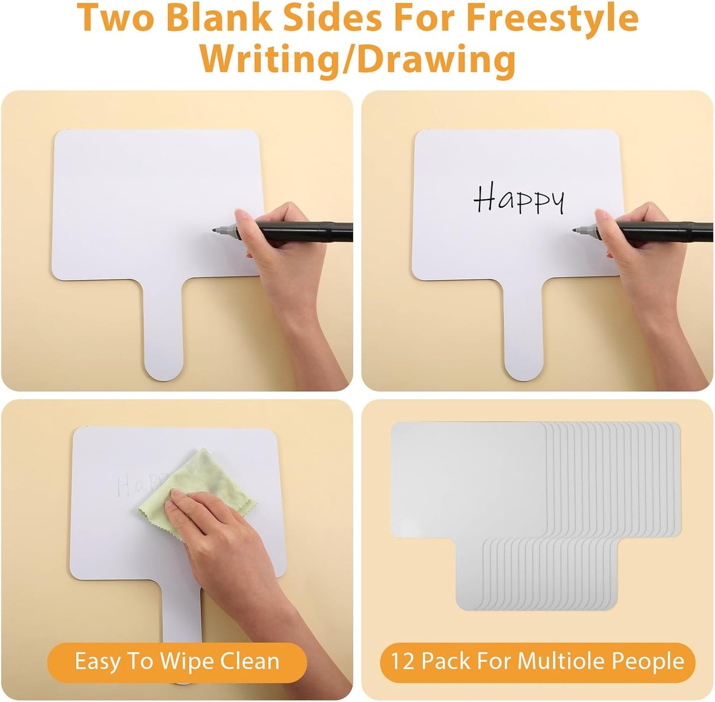 12 Pcs Dry Erase Answer Paddles, Auction Paddles Bulk, 9.8 x 8 Inches White Board, Double Sided Paddle for Students Classroom Office Meeting Voting Answers Shower Games Party